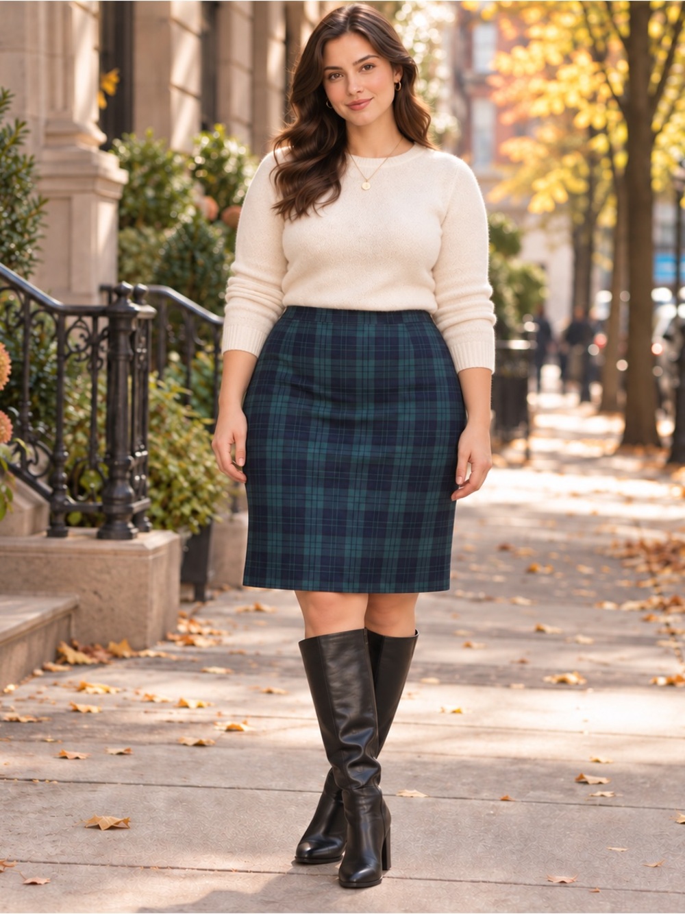 Vintage Maggie Lawrence Skirt 18/20 Blue Green Plaid Knee Length USA Made